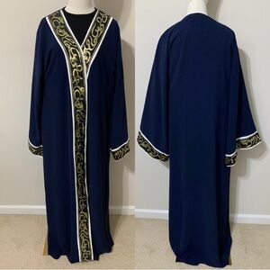 Navy Blue with Gold Arabic Letters Traditional Arab Abaya DRESS (cannot open!!)